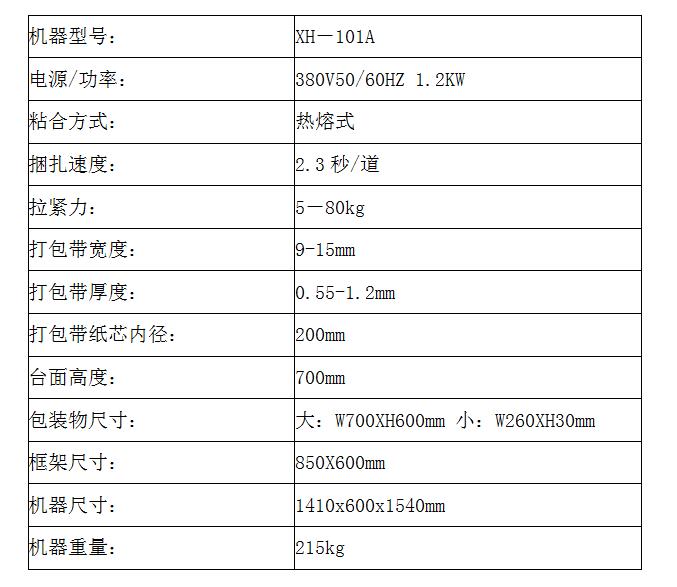 打包机参数